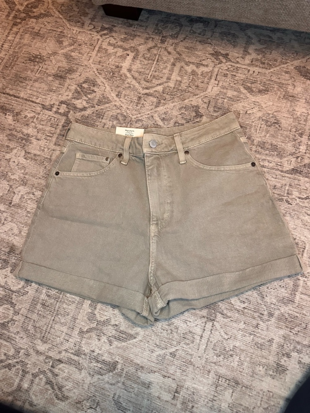 H&M High-Waist Sage Green Denim Shorts